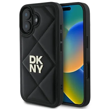 DKNY Quilted Stack Logo dėklas, skirtas iPhone 16, juodas
