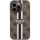 Guess dėklas iPhone 15 Pro telefonui 4G Printed Stripes MagSafe, rudas