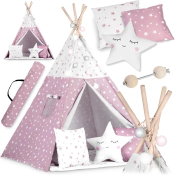Nukido vaikiška palapinė Tipi su lemputėmis, Pink Stars