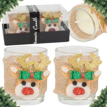 Scented Candles in Glass Reindeer Set, 2 pcs