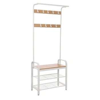 Leobert Coat Rack with Shoe Shelves, 9 Hooks, Beige