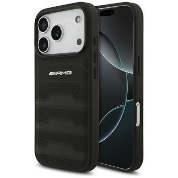 Mercedes AMG dėklas iPhone 17 Pro telefonui Leather Debossed Lines, juodas