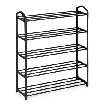 Modernhome XJ53K BLACK Metal Shoe Rack, 5 Tiers, 15 Pairs, Black