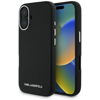 Karl Lagerfeld Saffiano MagSafe dėklas telefonui iPhone 16, juodas