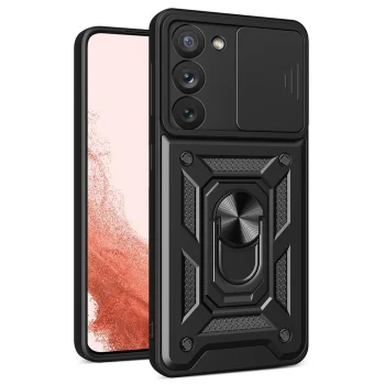 Hurtel Hybrid Armor Camshield dėklas, skirtas Samsung Galaxy S23, juodas
