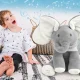 Interaktyvus pliušinis drambliukas su garsu ir judančiomis ausimis, 30 cm, pilkas ir baltas