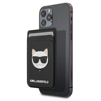 Karl Lagerfeld Saffiano Choupette Head MagSafe dėklas kortelėms, juodas