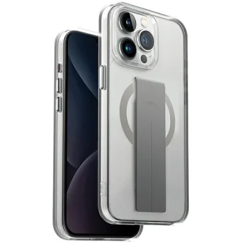 Dėklas Uniq Heldro Mag skirtas iPhone 15 Pro Max su MagSafe ir dirželiu, skaidrus