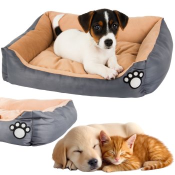 Plush pet bed with cushion for small dogs and cats, 50x40 cm, grey