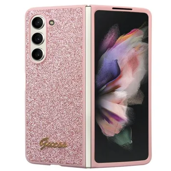 Guess Glitter Script dėklas Samsung Galaxy Z Fold 5, rožinis