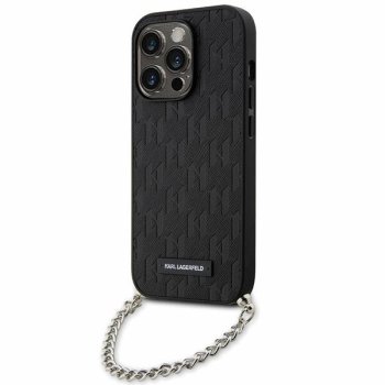 Karl Lagerfeld dėklas iPhone 14 Pro su metaline grandinėle, juodas