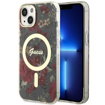 Guess dėklas iPhone 14 Plus telefonui Flower MagSafe, žalias