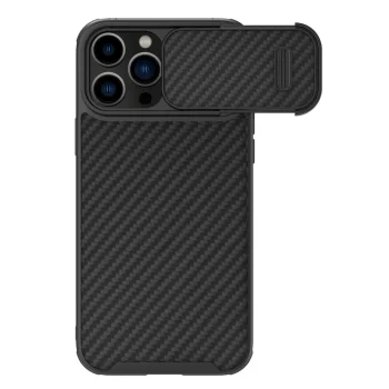 Nillkin Synthetic Fiber S dėklas iPhone 14 Pro Max su kameros apsauga, juodas