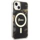 Guess dėklas iPhone 14 telefonui Golden Marble MagSafe, juodas
