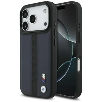 BMW M Perforated Stripe Logo MagSafe dėklas iPhone 17 Pro, Navy Blue