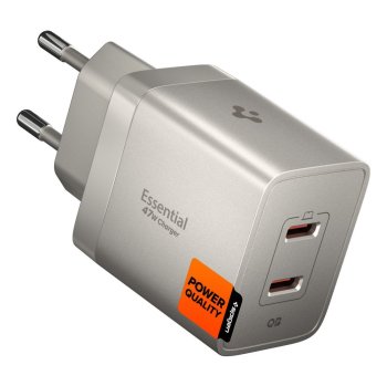 Spigen Essential EE472EU-GAN dviejų prievadų 47W įkroviklis, titano spalvos