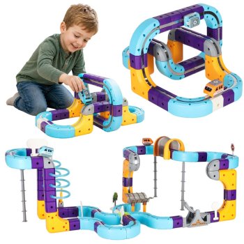 Magnetic Building Blocks - Racing Track with Cars, 129 Pieces
