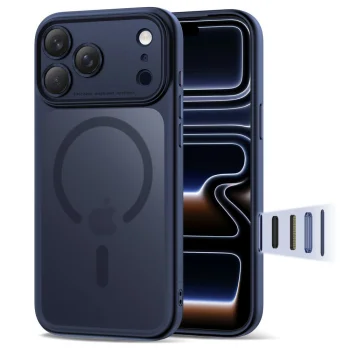 Tech-Protect Magpeak MagSafe CC dėklas iPhone 17 Pro Max, matinė tamsiai mėlyna
