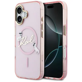 Karl Lagerfeld IML Choupettes Karl Script Logo MagSafe dėklas iPhone 17, rožinis