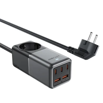 Acefast Z2 GaN 75W PD stalinis įkroviklis, 3x USB-C, 2x USB-A, pilkas/juodas