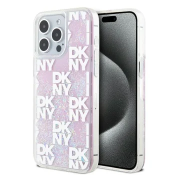 DKNY Liquid Glitter Multilogo dėklas, skirtas Apple iPhone 15 Pro Max, rožinis