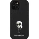 Karl Lagerfeld dėklas iPhone 15 telefonui Glitter Ikonik Logo Metal Pin, juodas