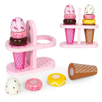 ECOTOYS Wooden Ice Cream Play Food Set with Velcro, 9 Pieces