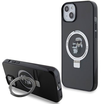 Karl Lagerfeld iPhone 15 Plus Case Ring Stand Karl & Choupette MagSafe, Black