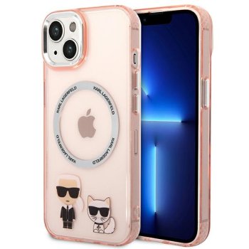 Karl Lagerfeld Karl & Choupette Aluminum MagSafe dėklas iPhone 14 Plus, rožinis