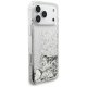 Guess Liquid Glitter Charms dėklas iPhone 17 Pro telefonui, sidabrinis
