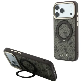 Dėklas Guess Ring Stand 360 4G Classic Logo MagSafe, iPhone 18 Pro / 17 Pro, Brown