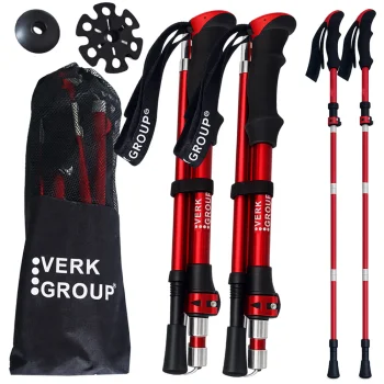 Verk Group šiaurietiško ėjimo ir trekingo lazdos su priedais ir krepšiu, Raudonos