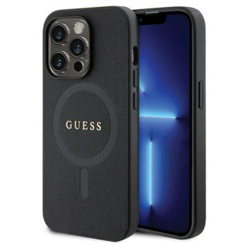 Guess dėklas iPhone 14 Pro telefonui Saffiano MagSafe, juodas