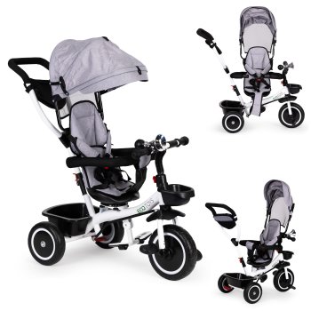 ECOTOYS 3-in-1 vaikiškas triratukas su 360° sukamąja kėde, pilkas