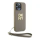 DKNY dėklas iPhone 15 Pro Max telefonui su dirželiu ant riešo, smėlio spalvos