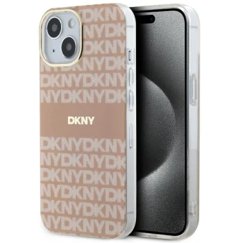 DKNY dėklas iPhone 15 / 14 / 13 IML Mono & Stripe MagSafe, rožinis