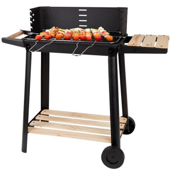 Large Portable Charcoal BBQ Grill with Adjustable Grate and Shelves