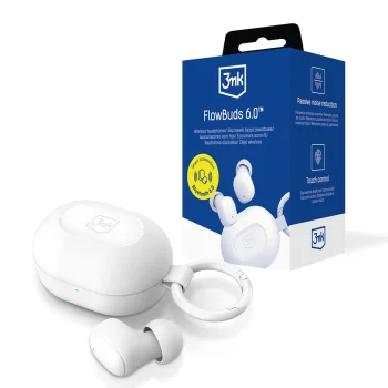 Belaidės TWS ausinės 3mk FlowBuds 6.0 su spaustuku, Bluetooth 6.0, baltos