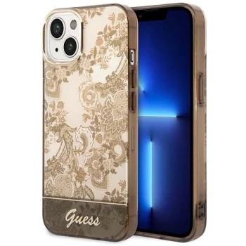 Guess dėklas iPhone 14 Plus telefonui, Porcelain Collection, ochros spalvos