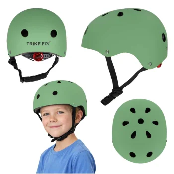 Trike Fix vaikiškas dviratininko šalmas su LED šviesa, S (48-54 cm), Tamsiai žalia