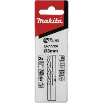 Makita D-77724 metalo grąžtai HSS-GS, 3,0 x 61 mm, 2 vnt.