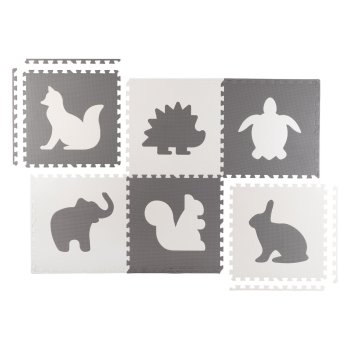Kids Foam Mat Puzzle, White Gray Animals, 6 pcs