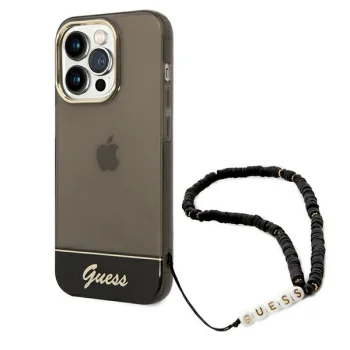 Guess Translucent Pearl Strap Case for iPhone 14 Pro Max, Black