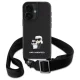 Karl Lagerfeld iPhone 16 dėklas Saffiano Karl&Choupette Metal Pin su dirželiu, juodas