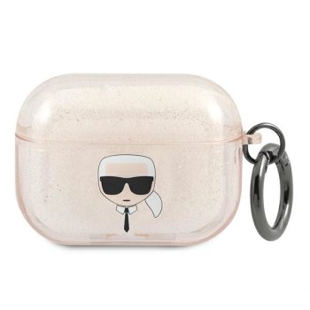 Karl Lagerfeld „AirPods Pro“ dėklas „Glitter Karl's Head“, auksinis