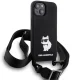 Karl Lagerfeld dėklas iPhone 15 su virvele Crossbody Silicone Choupette, juodas
