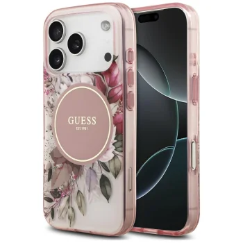 Guess IML Flower & Tonal Circle MagSafe case for iPhone 18 Pro and 17 Pro, pink