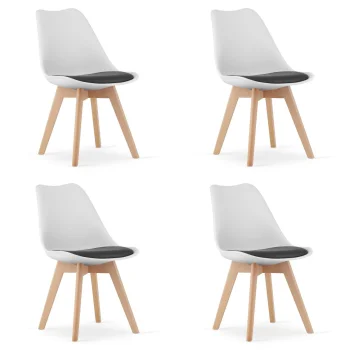 Modernios valgomojo kėdės Leobert MARK, 4 vnt., balta-juoda
