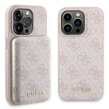 Dėklas Apple iPhone 15 Pro Max ir išorinė baterija Guess 4G Metal Logo, rožinis