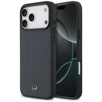 Mercedes Leather Laurel Leaves Stripes MagSafe dėklas iPhone 17 Pro Max, mėlynas